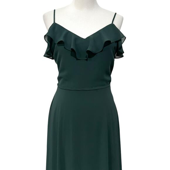 Bill Levkoff Bridesmaid Dress Dark Green Full Length Chiffon Spaghetti Strap 14 - Picture 3 of 9
